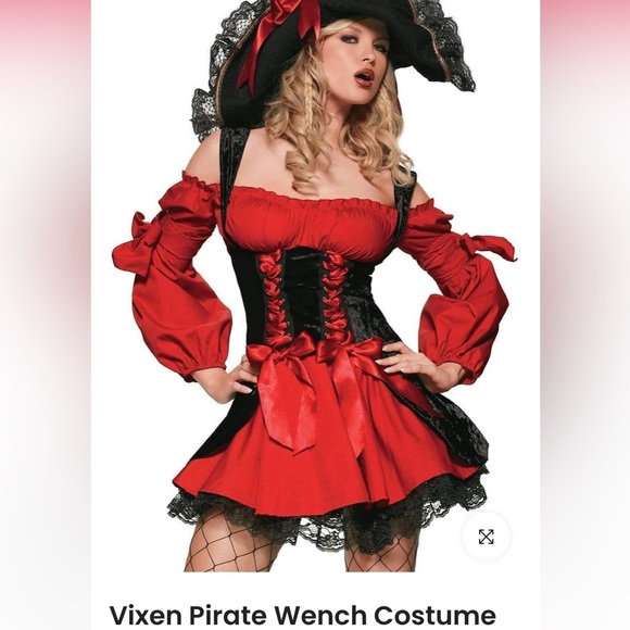 Like New Pirate Vixen Costume Boo*ndle 2pc w/Bonus Leg Avenue FenceNets Hosiery - Picture 7 of 9